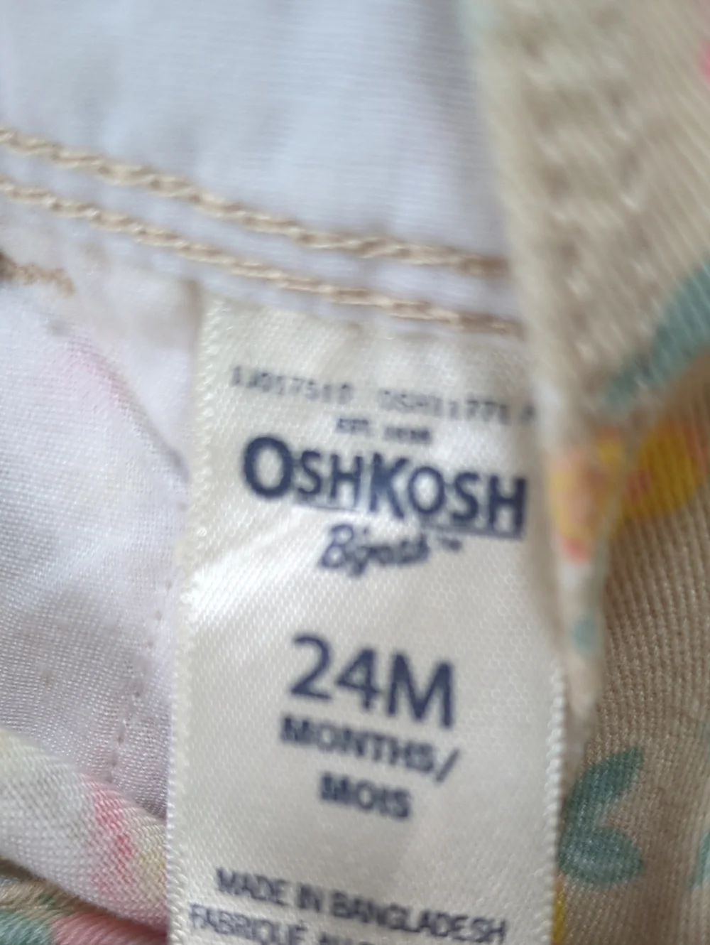 OshKosh B'gosh Tan Floral Girls' Overalls with Pink & Yellow Blossoms